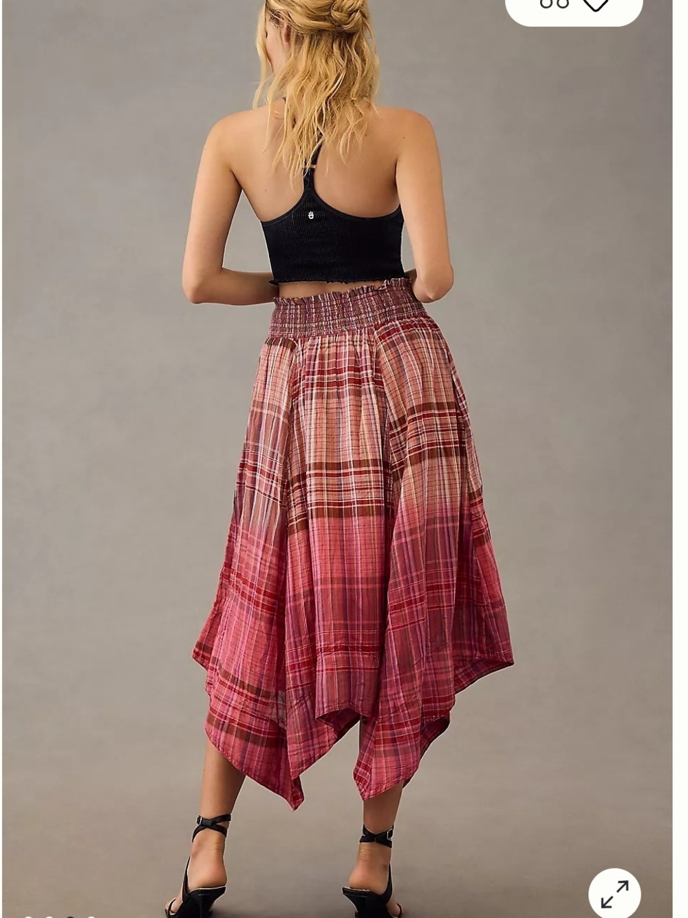 Anthropologia Pilcro Pink Ombre Plaid Handkerchief-Hem Midi Skirt 100 %COTTON